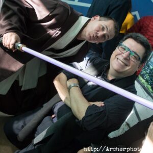 Rafael Marín y un miembro del Club Obi Wan. Rafael Marín en Hispacón 2019, en València